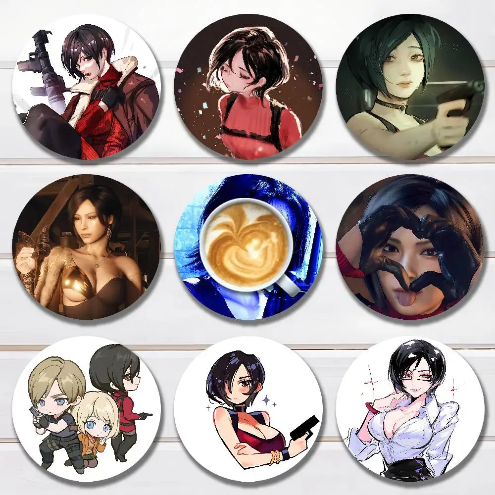 

Ada Wong R-Resident E-Evil Heat Resistant Round Wooden Coasters Non-slip Drink Cafe Decoration 2D Flat Color Print Coasters
