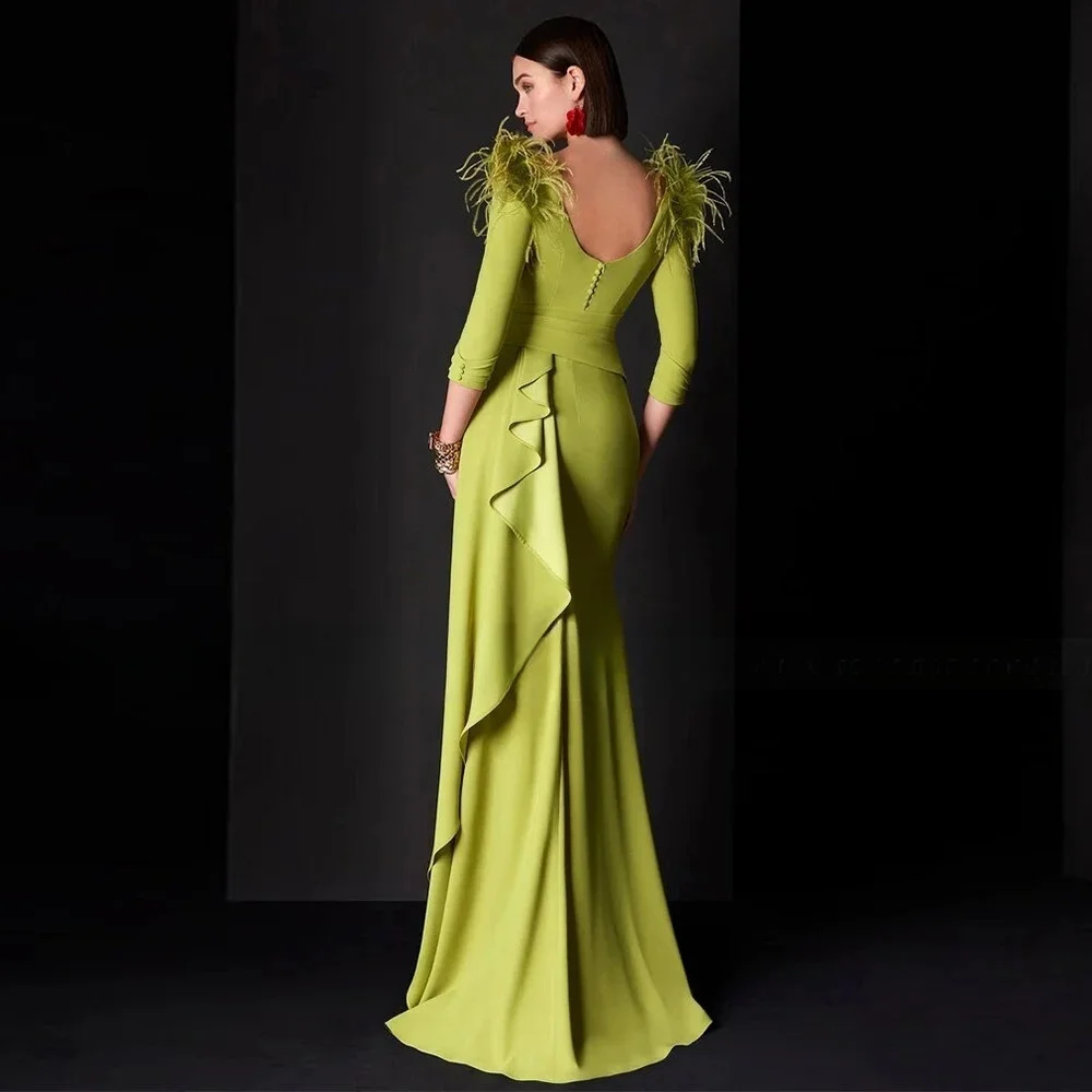 Green 3/4 Sleeves Long Bespoke Occasion Gown Evening Dresses Prom Pastrol Unisex Jersey Retro Dubai Saudi Arabic Customized