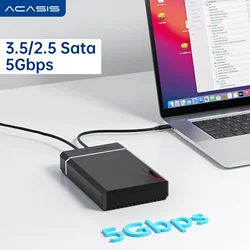 Acasis SATA HDD 케이스, 하드 드라이버 인클로저, USB 3.0 to SATA SSD 케이스, 24TB 용량, 2.5 인치, 3.5 인치