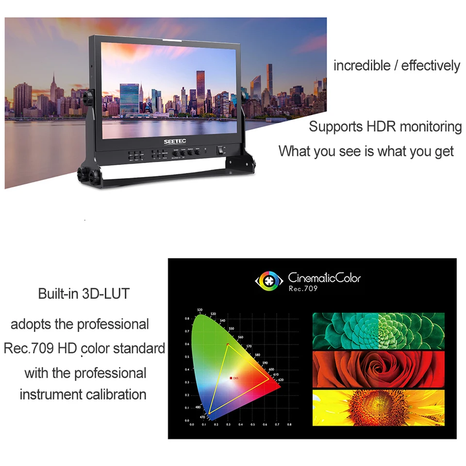 

SEETEC ATEM156S 15.6" IPS Broadcast Monitor 4x3G-SDI HDMI 1920×1080 3D-LUT HDR for Multi-Camera Studio