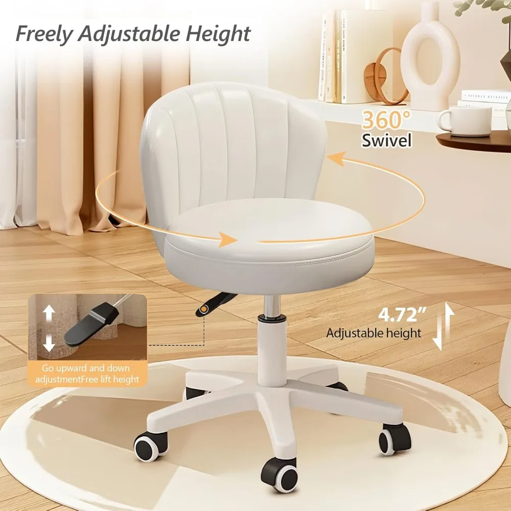 compact scallop-back desk chair, adorable armless swivel vanity seat with synthetic leather, ergonomic office task chairs with a