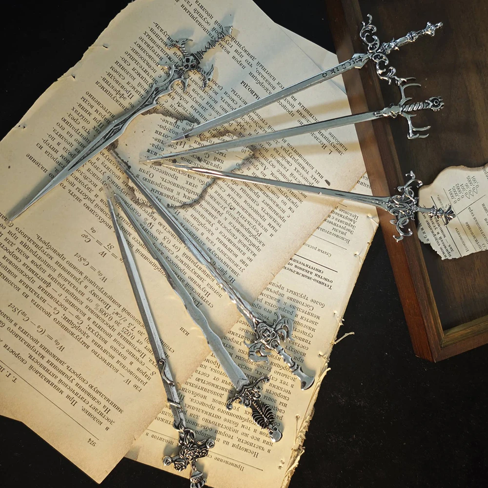 1pc Gothic Style Metal Sword Hairpin with Multiple Shapes Skeleton Knight Magic Elements Retro Punk Hot Selling Hair Accessories