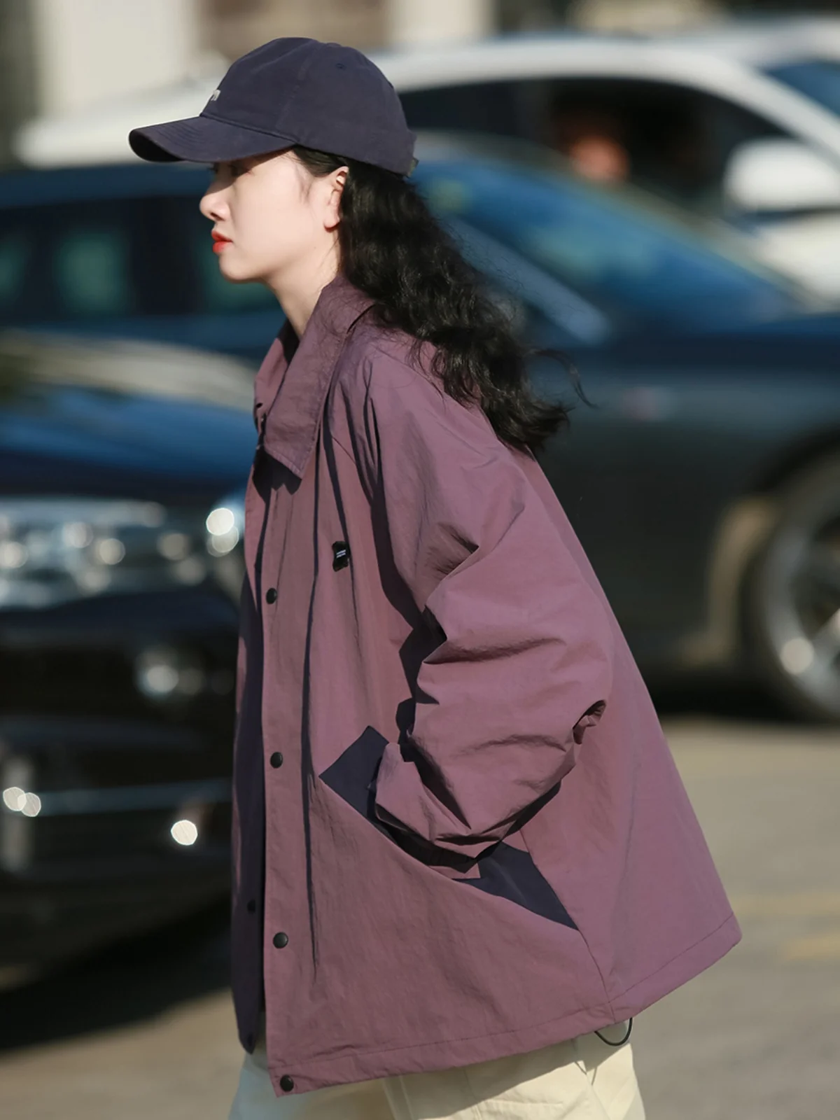 

Spring New Women's Jaet Coat Street Sle Dstring Sports Design Sensation Color Blo Hemline Standing Walk Polyester Lo...