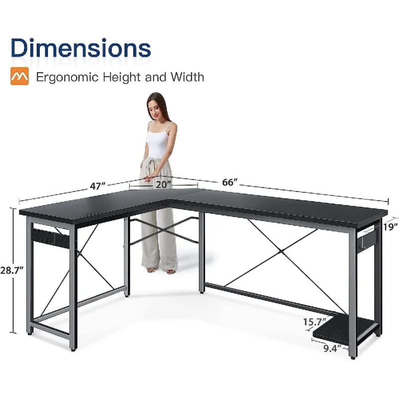 L Shaped Gaming Desk, Corner Computer Desk, Sturdy Home Office Computer Table, Writing Desk, Larger Gaming Desk