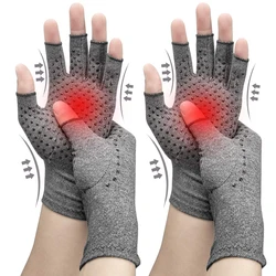 1 Pair Half Finger Compression Gloves Grey Relieve Arthritis Pain Instantly with Anti-Slip Pressure Gloves for Men and Women