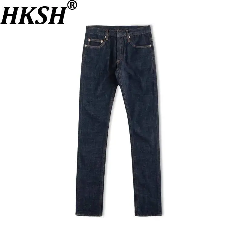 HKSH Spring Autumn New Men Tide Punk Chic Ins Vintage Slim Straight Stackable Jeans Skinny Denim Pants Fashion Vibe Y2K HK26060