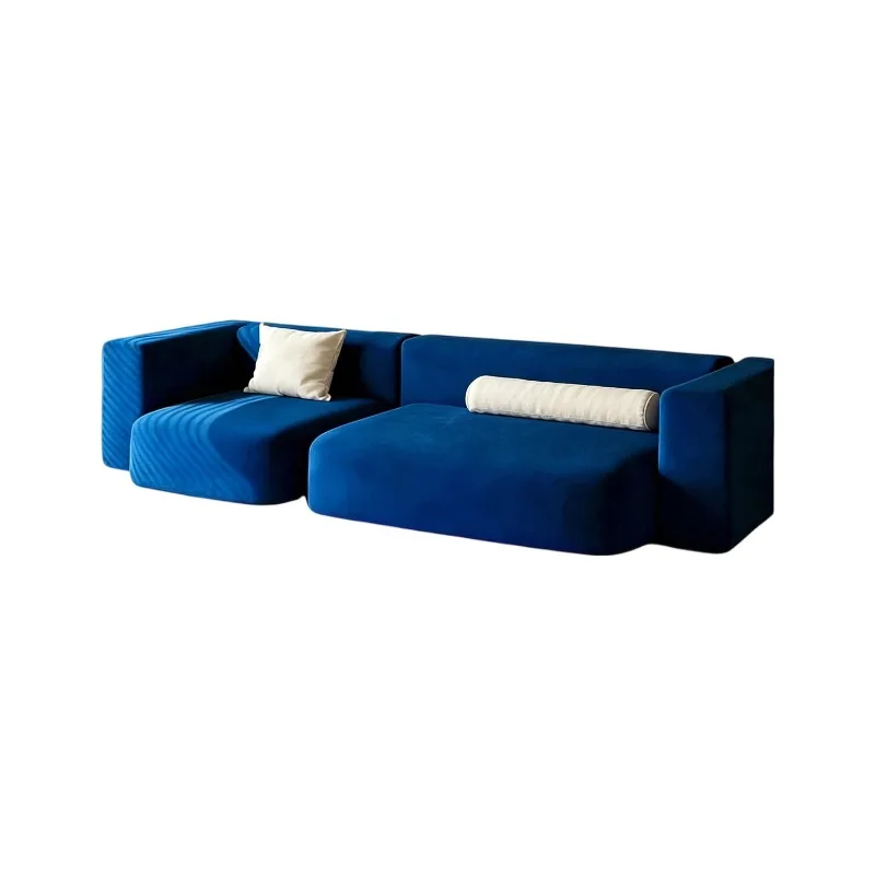 Italian minimalist large apartment living room Klein blue sofa, hotel work reception area sofa