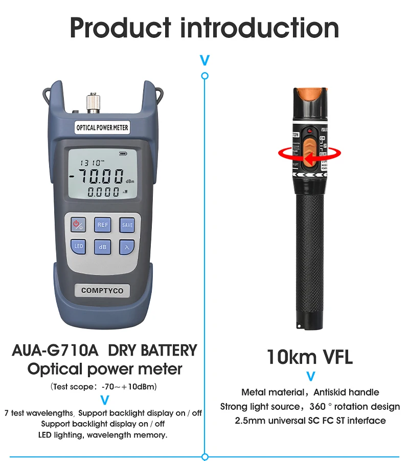 Imagem -06 - Comptyco Ftth Fibra Óptica Tool Kit com Fibra Fibra Óptica Power Meter e 10mw Visual Fault Locator Aua7s Ftth Ferramenta