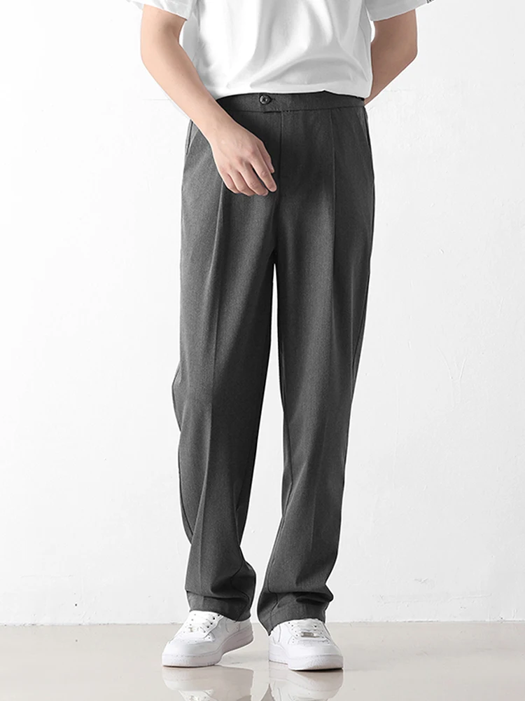 Summer Casual Pants Men Korean Fashion Banding Waist Drape Slacks Loose Suit Pants Male Grey Straight Trousers