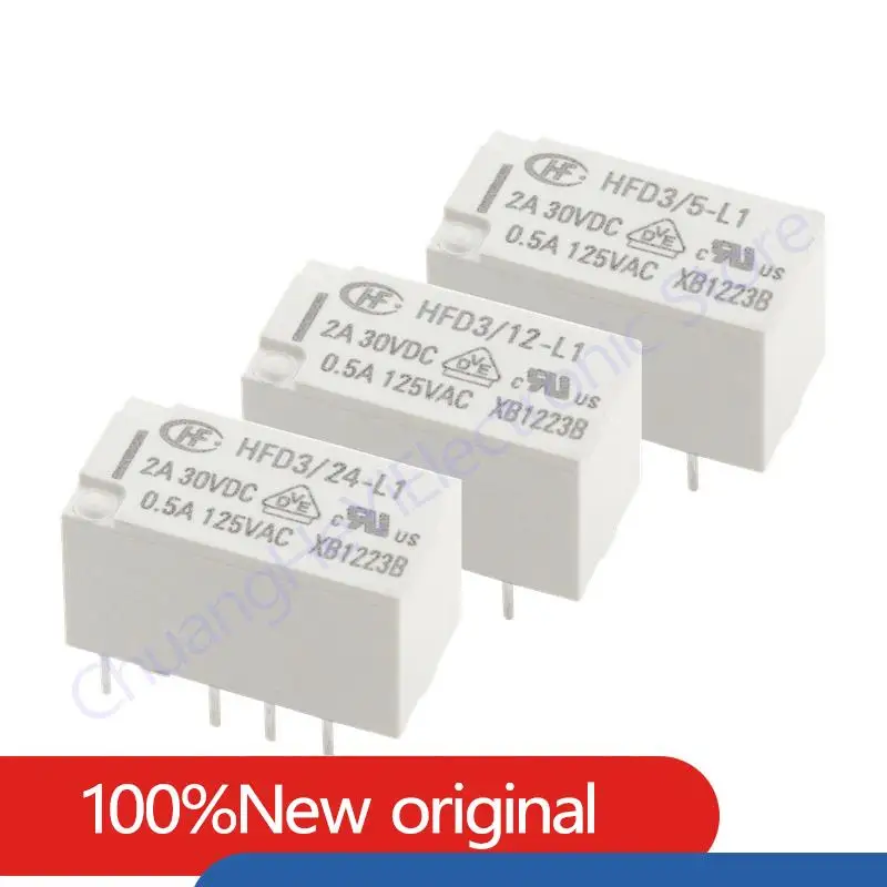 

5PCS/Lot HF HFD3/5 12 24-L1 HFD3-5-L1 HFD3-12-L1 HFD3-24-L1 2A 5V 12V 24V 8pin Replaceable TX2 -5 12 24V Signal Relay