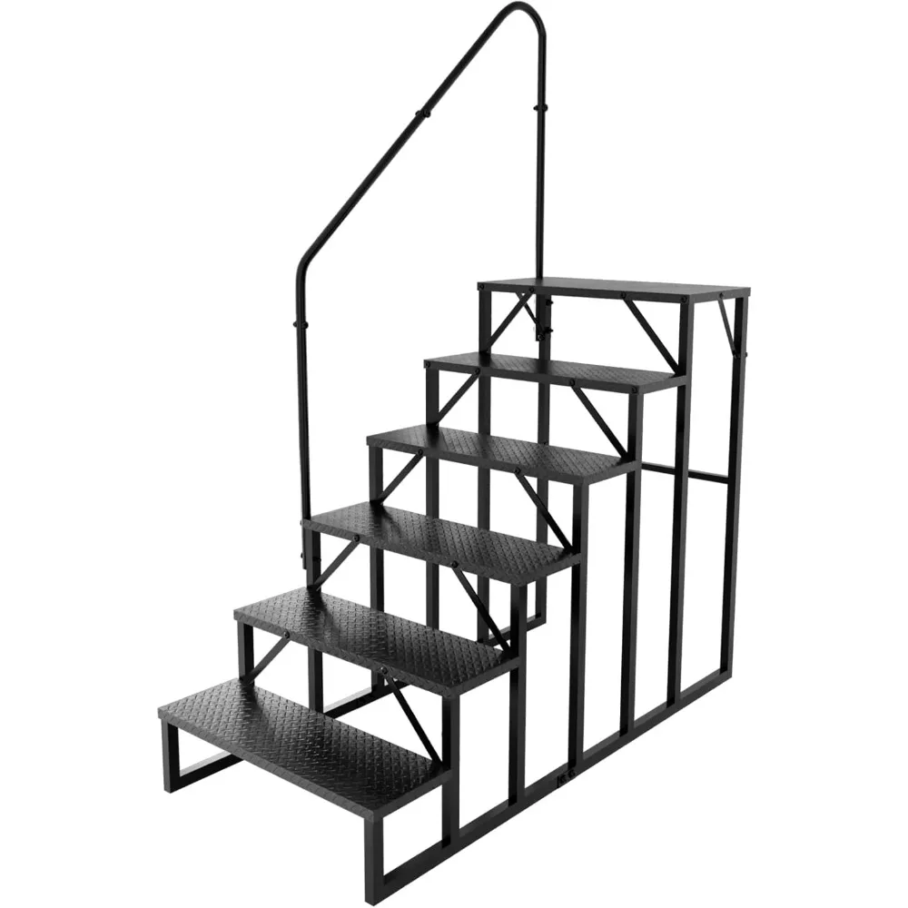 

RV Steps with Handrail, Hot Tub Steps Outdoor, 6 Step Ladder Stool, RV Stairs with Anti-Slip Panel, Camper Steps for Spa, Travel