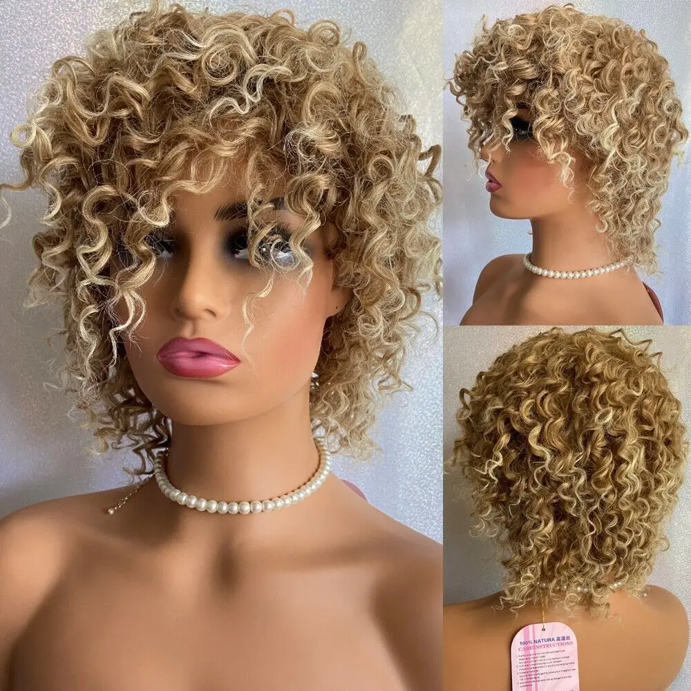 Short Kinkdy Curly Blonde Mix 257T613  Hair Blend Heat Ok Wig Women Natural