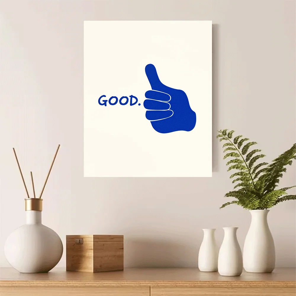 1PC-Unframed Canvas poster wall decoration  Blue Thumb Up Hand Good Positive Gesture Motivational Art Print