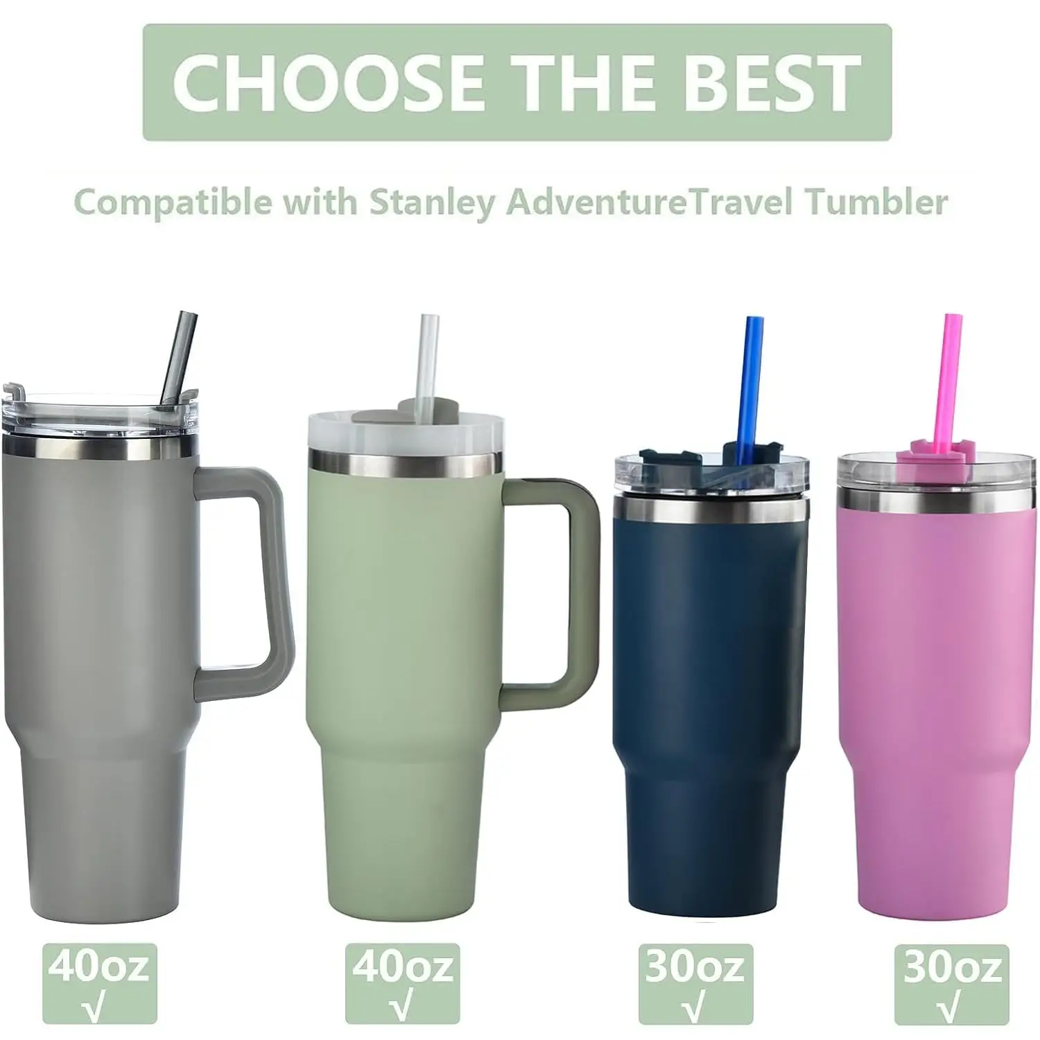 6 Pack Replacement Straws for 40 oz Stanley Adventure Travel Tumbler Cup, Reusable Straws Colored Plastic Straws with Cleaning view 3