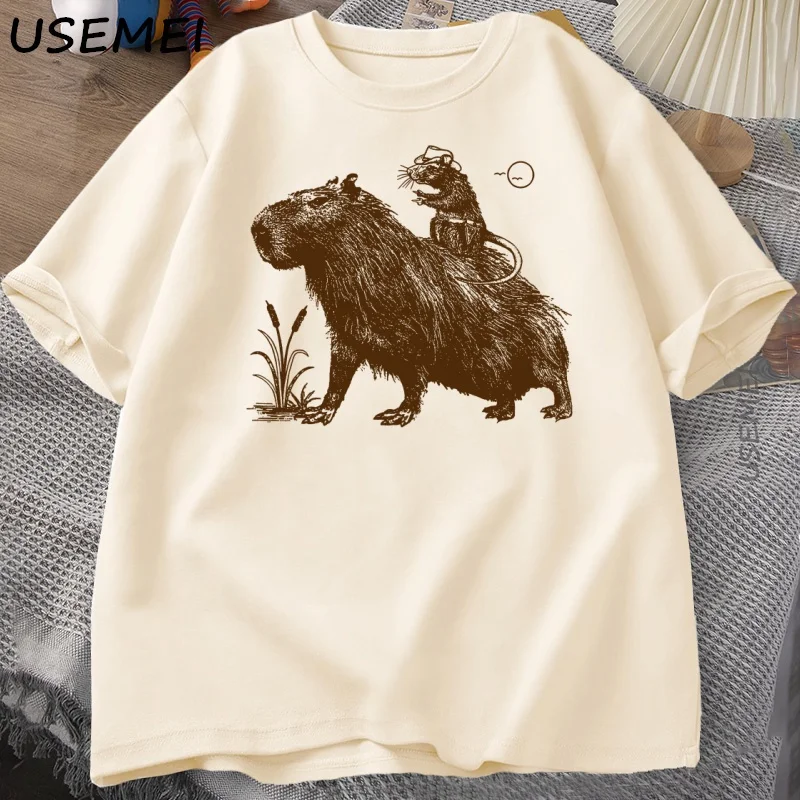 

Футболка с капибарой для женщин и мужчин, милая футболка с мышкой, ковбойская крыса, винтажная футболка с короткими рукавами и графическим рисунком, глупкая хлопковая свободная повседневная футболка