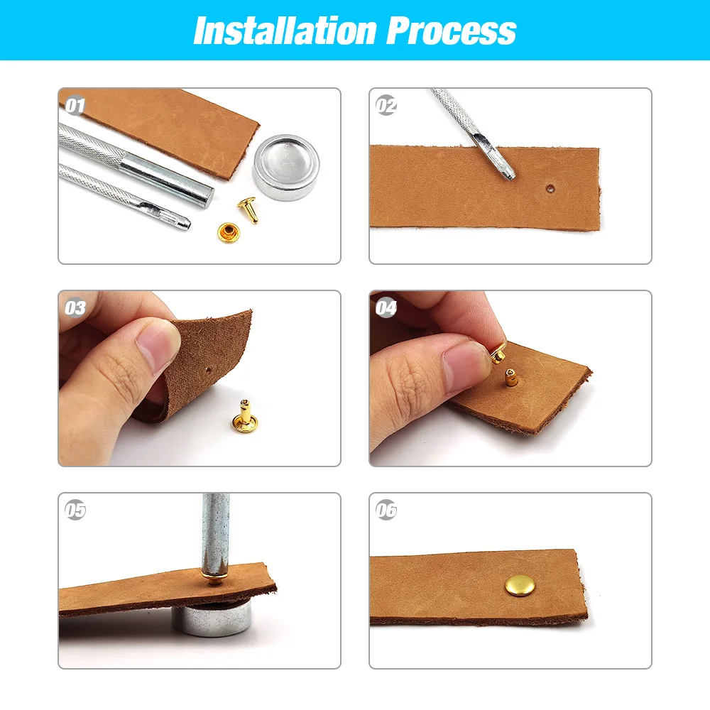 240/480Sets Metal Double Cap Rivet Stud Round Nail Spike With Tool Kits For Leathercraft DIY Shoes Bag Belt Clothing Accessories