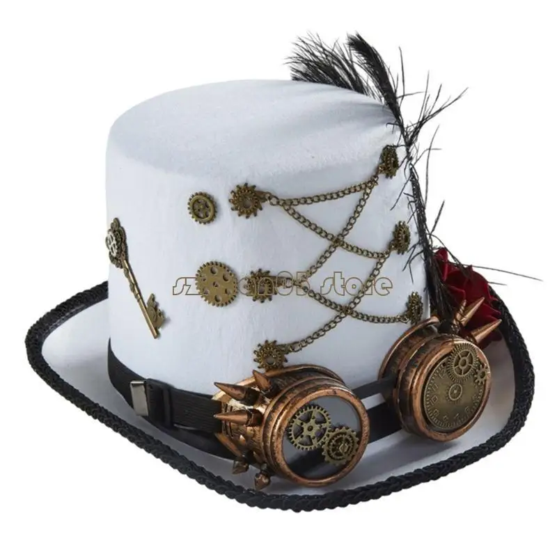 367C Steampunk Time Hat Steampunk Hat Steampunk قبعة علوية للرجال مع نظارات واقية #4