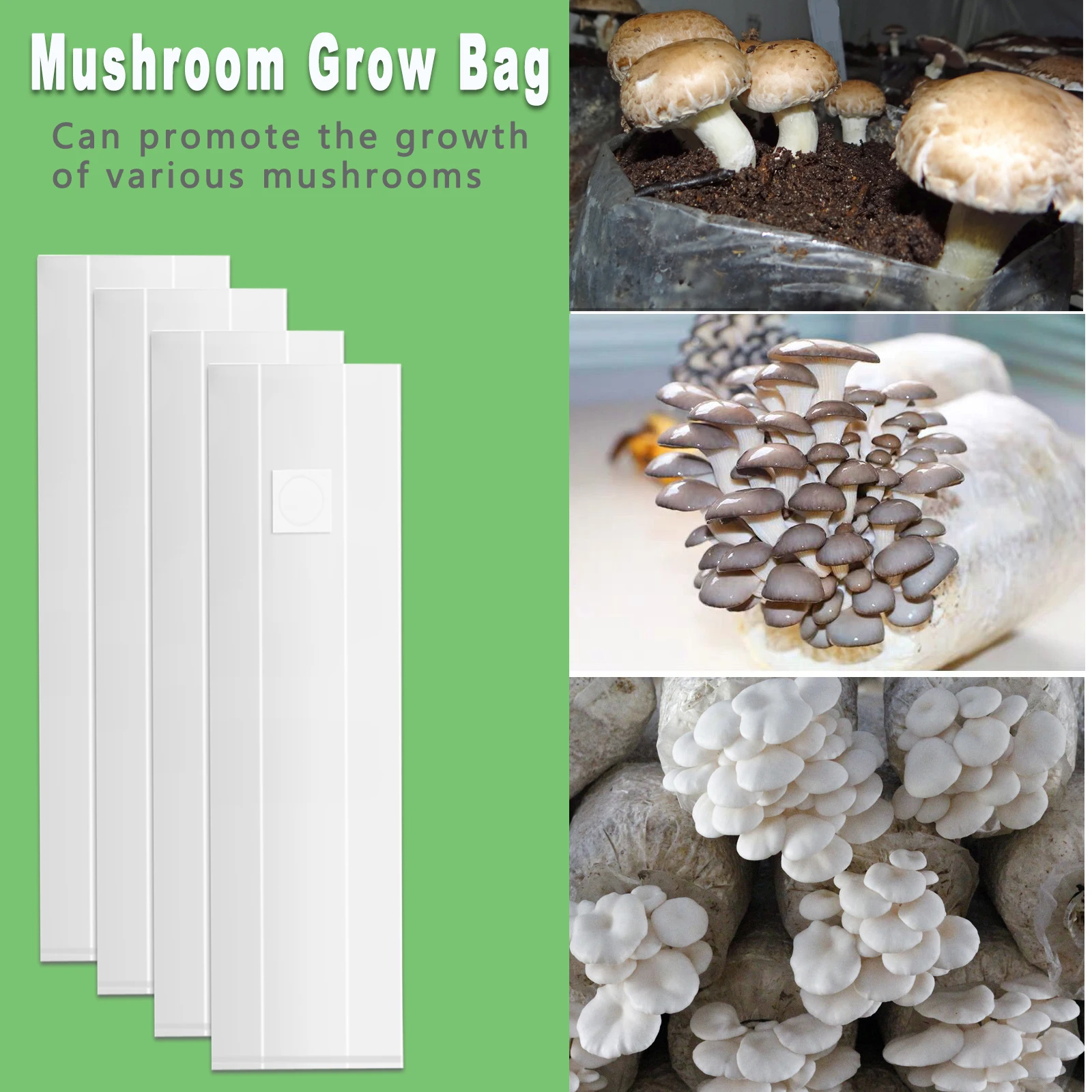 Mushroom Planting Bag Garden 32×65cm Breathable Tear Resistant PE 10pcs White High Temp Stand Up Autoclave Bags