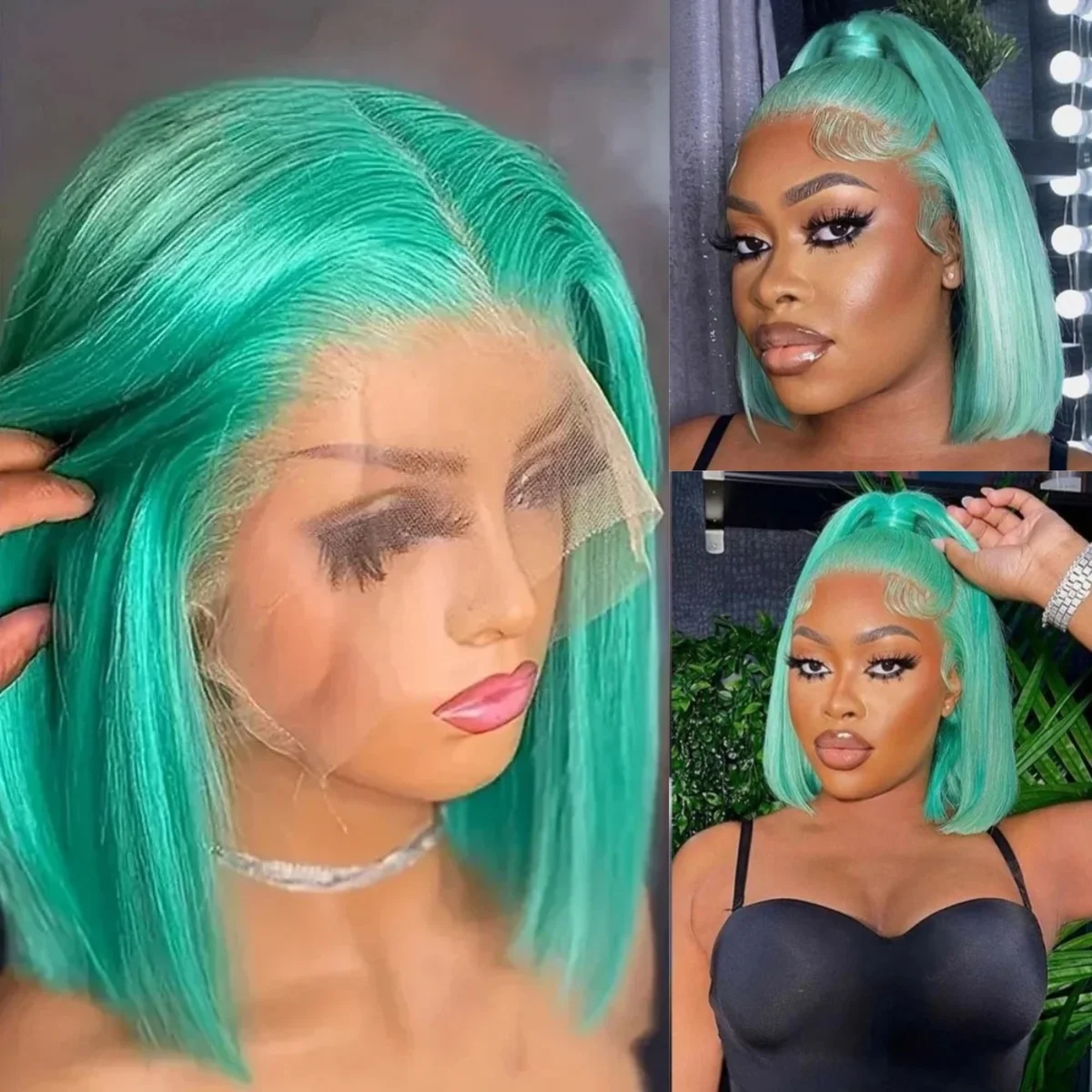 

180 Density Mint Green Colored Wigs 16 18 Inch Short Bob Straight Wigs 13x4 Hd Lace Frontal Glueless Wigs For Women Wearing