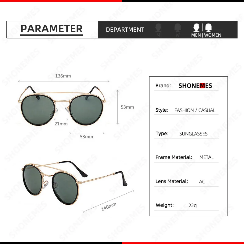 Shonemes نظارات شمسية مستديرة عتيقة بجسر مزدوج للقيادة بإطار معدني خارجي UV400 نظارات شمسية واقية للرجال والنساء