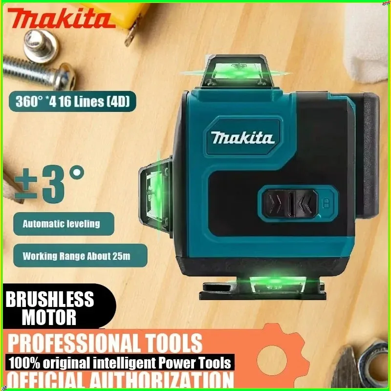 

Лазерный уровень Makita 360 Green Light с высокой точностью, 16 линий, настенный, портативный, самовыравнивающийся