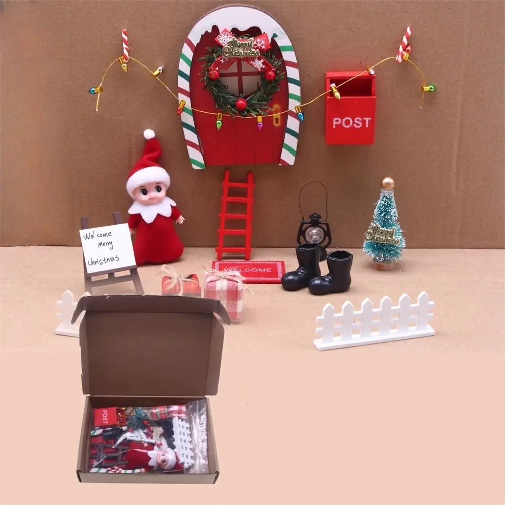 String Hat DollHouse Elf Kit Mini Tree Wreath Fairy Toy House Simulation Scene Model Miniature Elf Door Gift Boxes