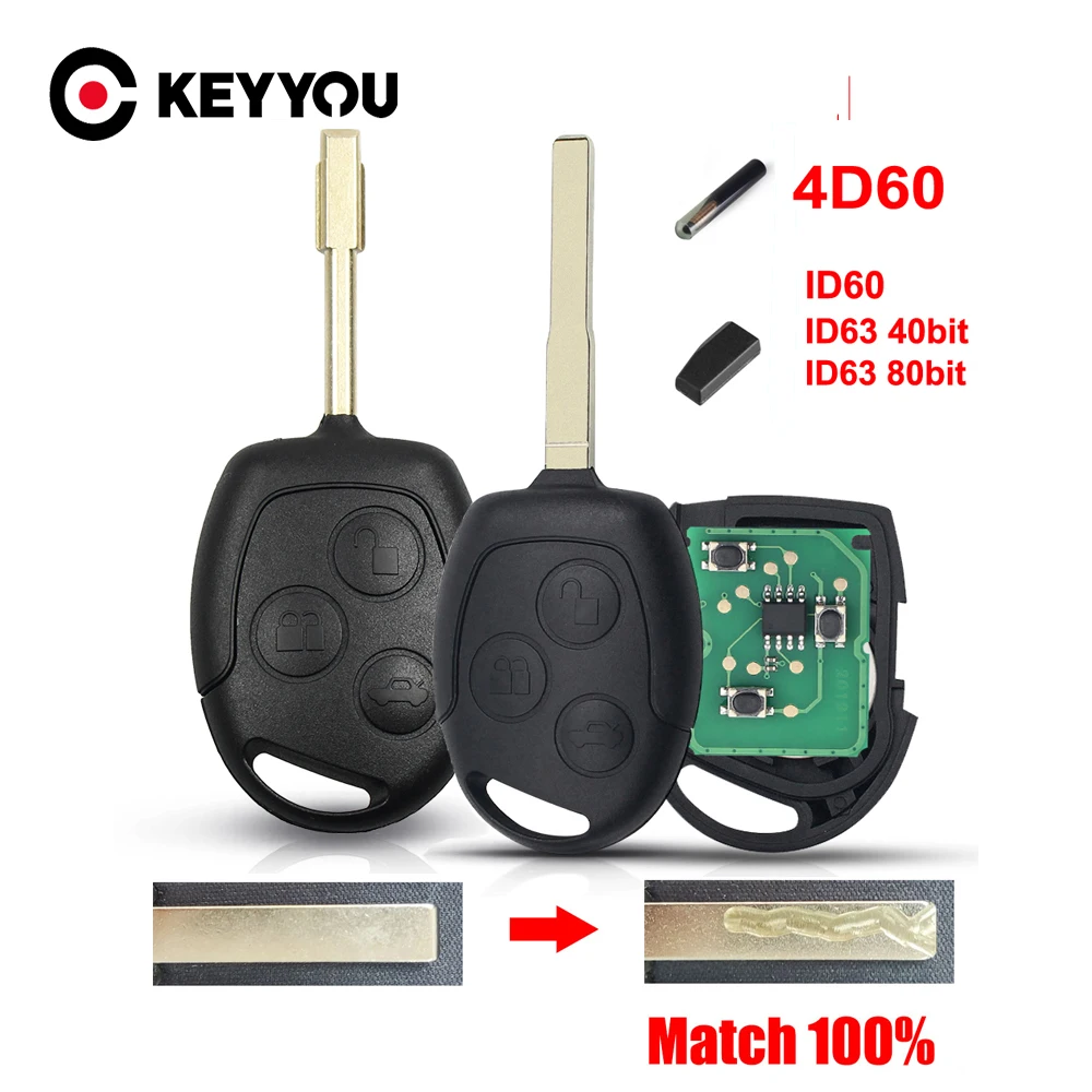

KEYYOU With Cutting Service Remote Key 315/433Mhz For Ford Focus Fiesta Fusion C-Max Mondeo Galaxy C-Max S-Max ID60 4D63 Chip
