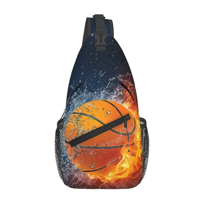 

Футбольный баскетбол в огненном и воде, рюкзак через плечо, мужская сумка через плечо на заказ, нагрудная сумка для путешествий, пешего туризма, рюкзак