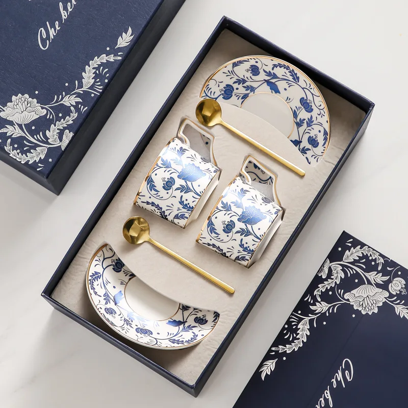 

Luxury style ceramic cup and plate set, black tea cup and plate, afternoon coffee cup and plate, European gift box gift