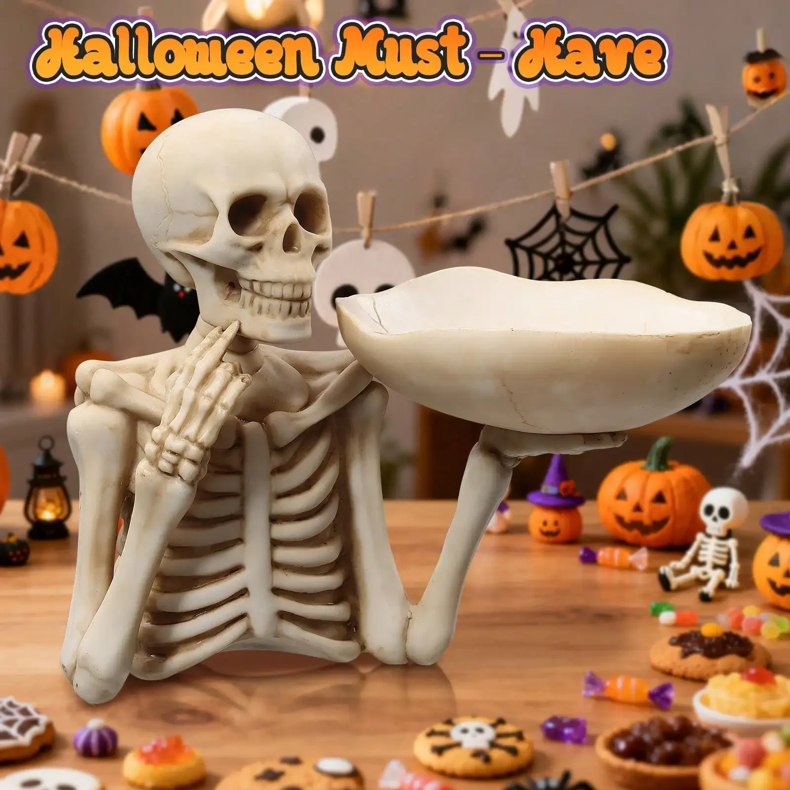 YeYeBest 1pc Resin Skull Tray Decorative Ornament - Versatile Indoor/Outdoor Halloween Decoration, Creative Room Accent, Ideal Holiday Gift For Friends, No Electricity Needed, Halloween Decorations