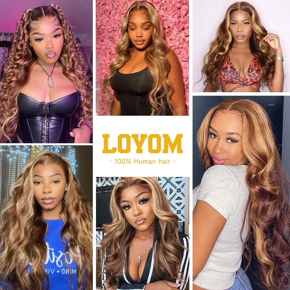 32-calowe Body Wave 13x6 Highlight Ombre Lace Frontal Wigs HD 13x4 180 Density 427 Lace Front Human Hair Wig Brown Brazilian