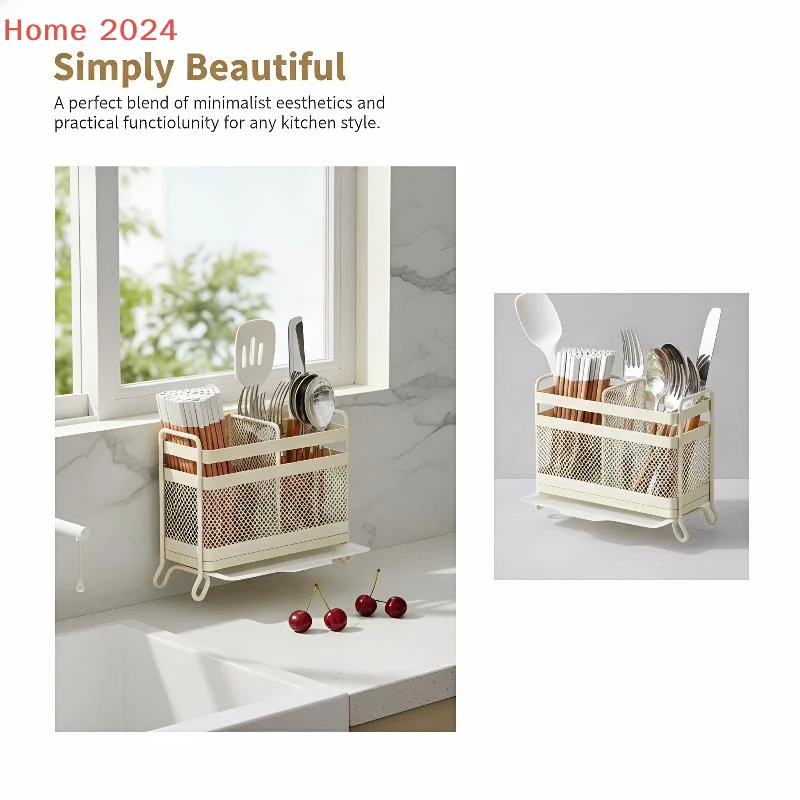 

[HGS]2/3 Partition Wall Mounted And Countertop Dual Use Kitchen Utensil Storage Rack Space Saving With Drain Tray[HGS]