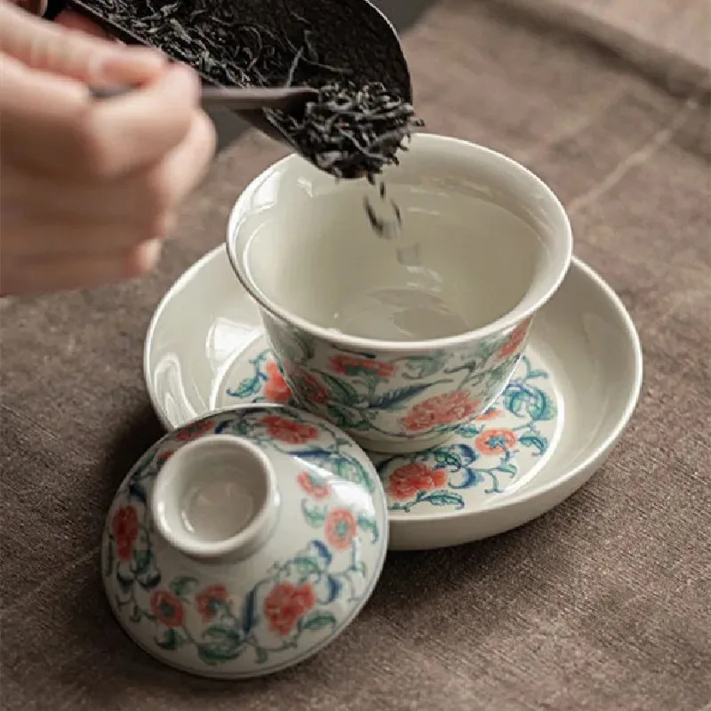 Old Pottery Clay Gaiwan, Chinese-style Retro Blue White Tea Tureen, Tea Cup, Ceramic, Three-level Cover Bowl, Kung Fu Tea Se