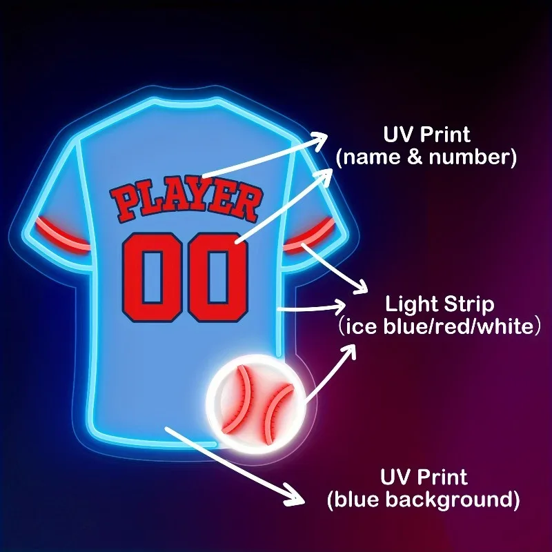 

Неоновая LED-подсветка с индивидуальным номером и именем для бейсбольной формы, идеально подходит для декора спальни или клуба, отличный подарок для любителей бейсбола.