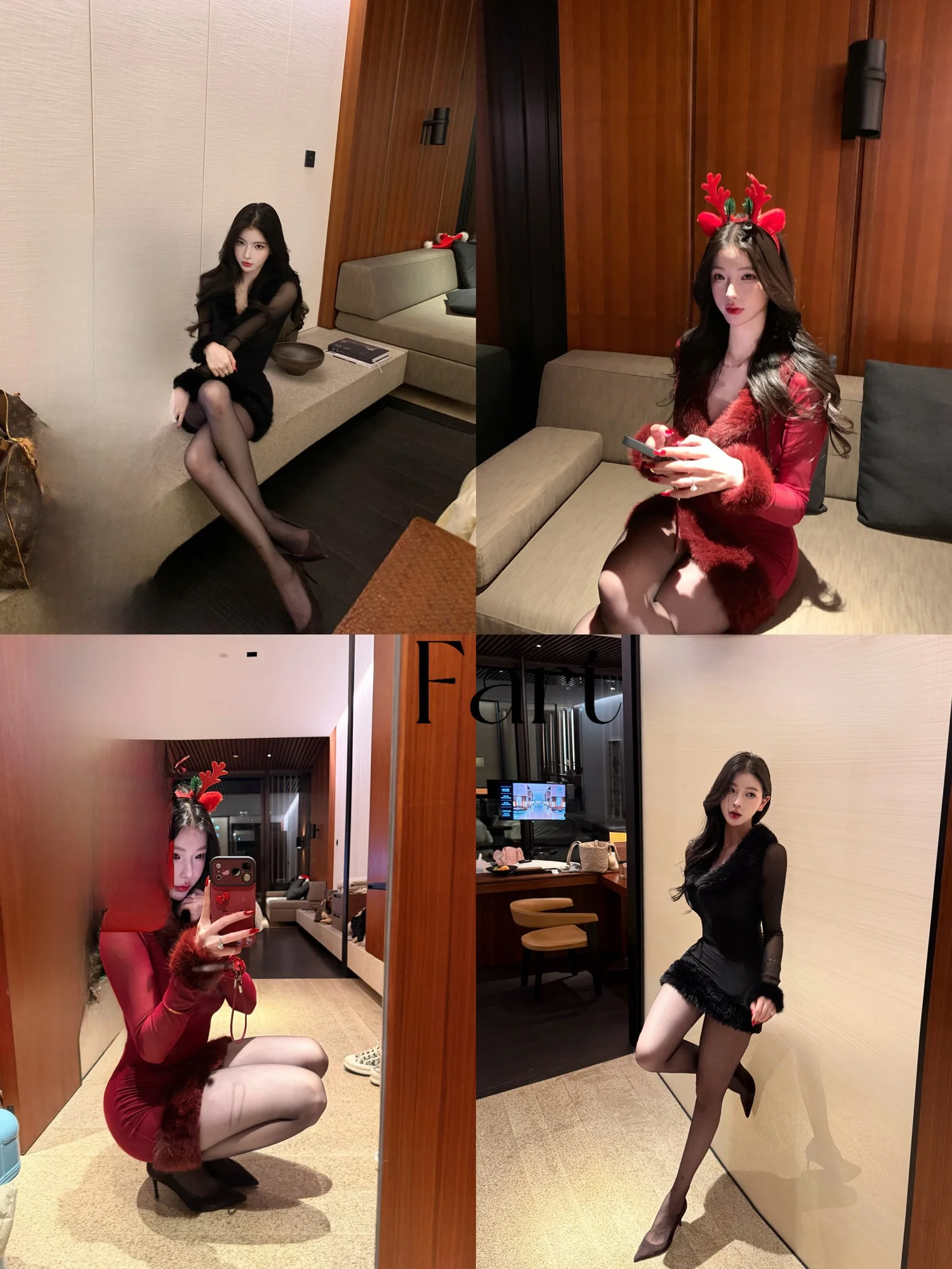 

Sweet Wine Variations Bla Red Long Sve Faux Fur Collar Dr Women's Autumn Winter Cisas Bodycon Skirt Casual Sle