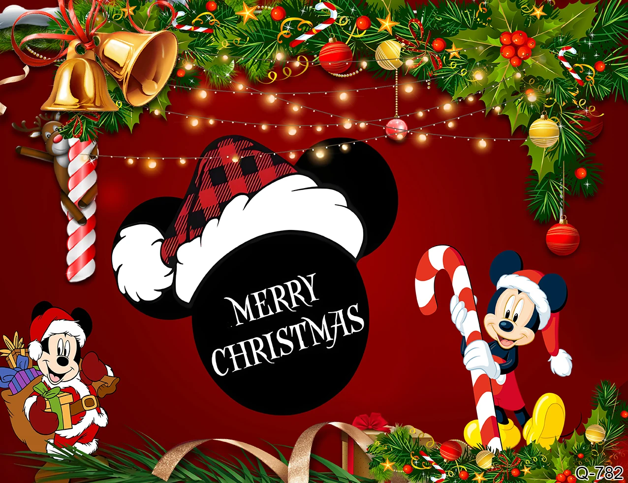 Mickey Mouse Christmas Backdrop Merry Christmas Mickey Mouse Birthday Background for Boys and Girls Red Xmas Mickey Mouse Banner