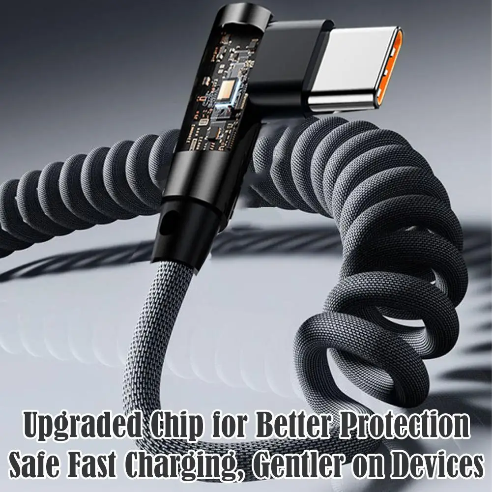 120W Flexible Coiled USB To Type C Charger Cable 90-Degree L-Shape Type C Wire Quick Charging Data Line For iPhone Samsung
