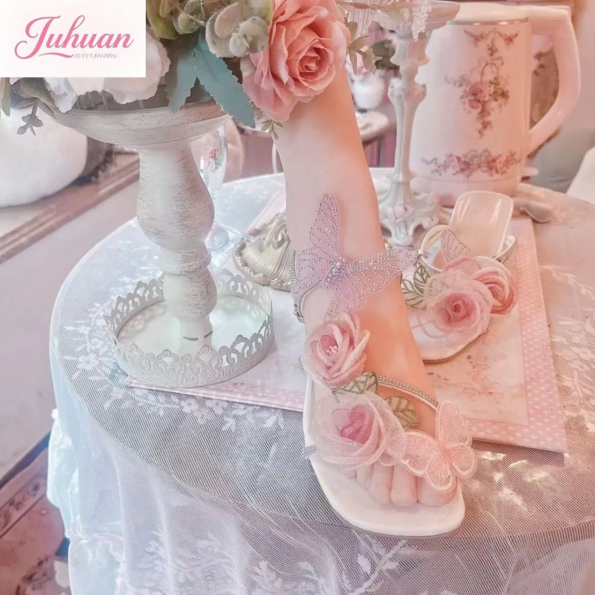 Original Fairy Design Flower Butterfly Rhinestone Cool Slippers Ladies 2025 Summer New Versatile Casual Fashion High Heel Women