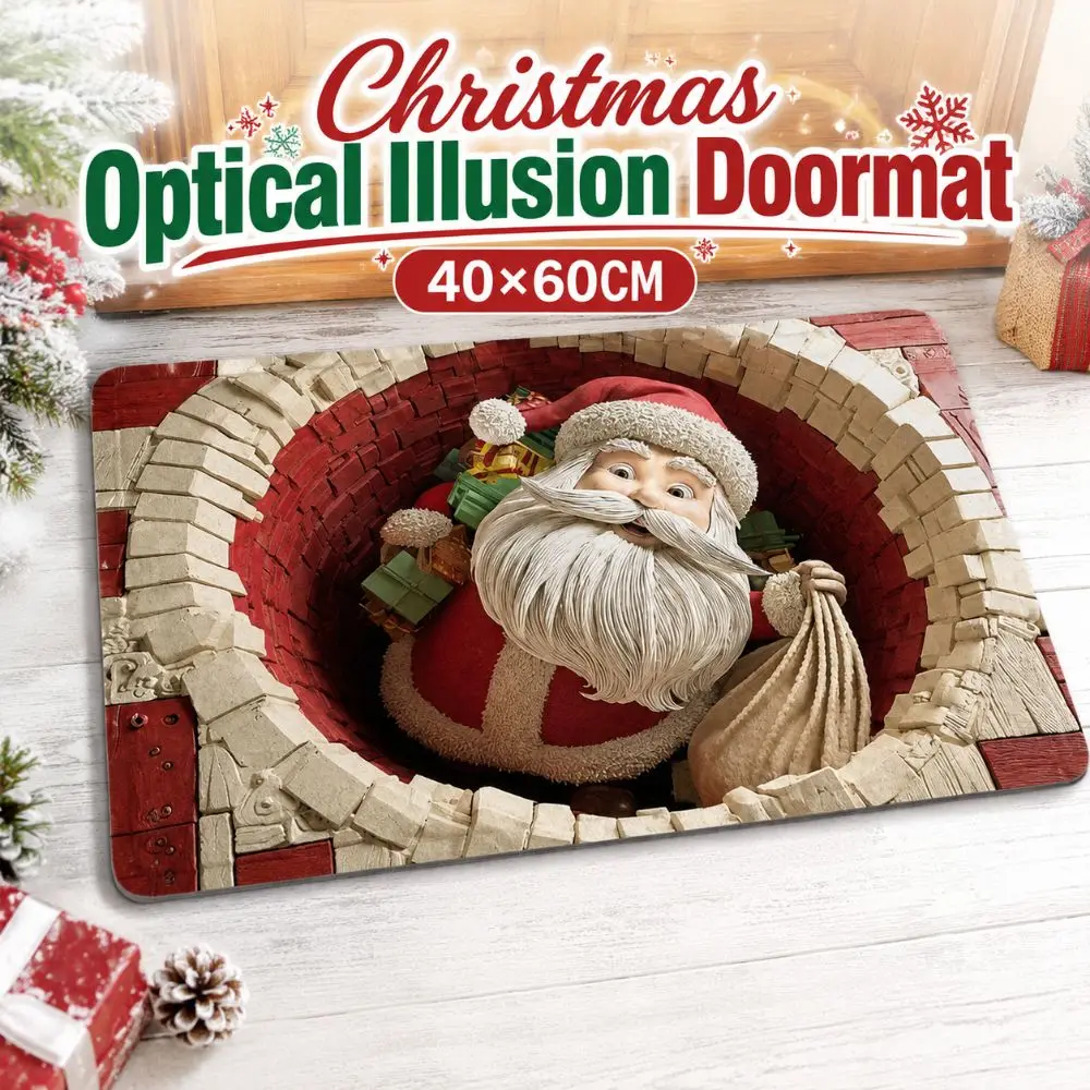 Lifelike Christmas Optical Illusion Doormat Non-slip Water-absorbing Bathroom Carpet Durable Diatomaceous Earth Bedroom Door Rug