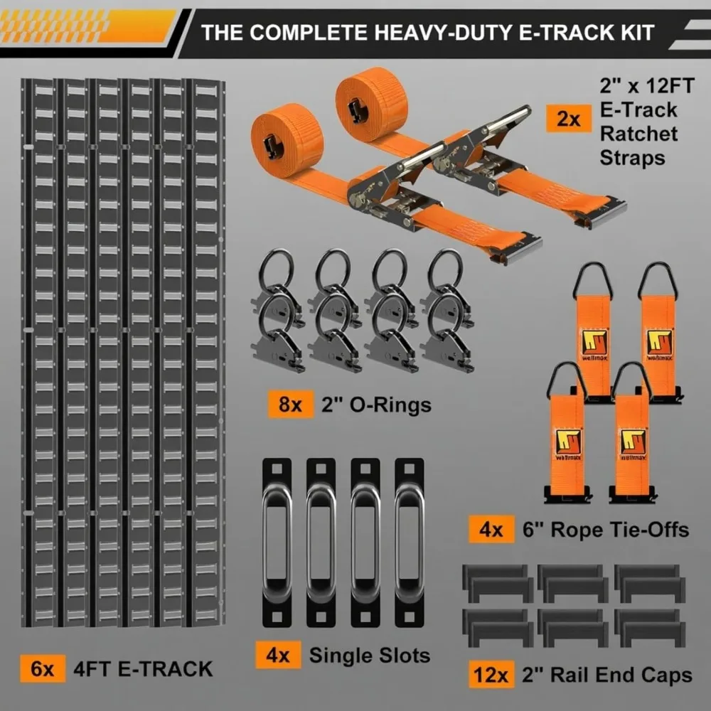 

36PC E Track Rail Kit Heavy Duty Ratchet Straps O-Rings Tie-Offs for Trailers Trucks Vans