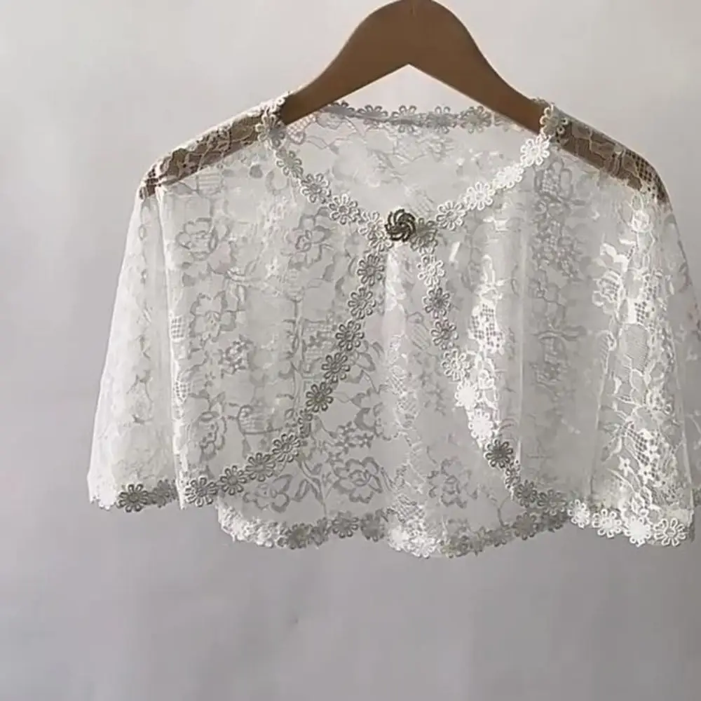 Floral Lace Lace Shoulder Wrap Hollow Out Rhinestones Embellishments Bridal Shawl Thin Fabric Diamond Embedded Wedding Capelet