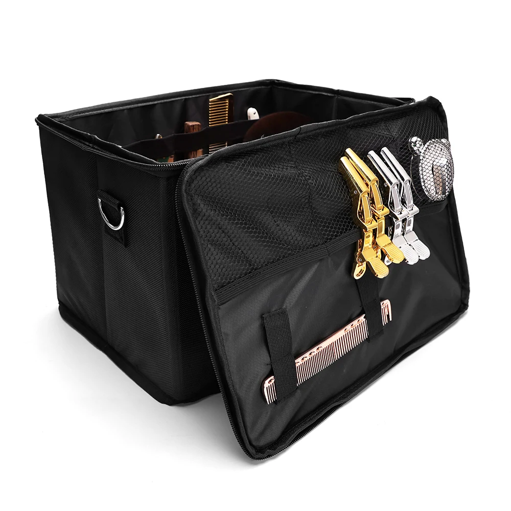 Foldable Barber Carrying Case with Shoulder Strap Salon Haircut Scissor Box Durable Hairdressing Tool Bag Pet Grooming Organizer