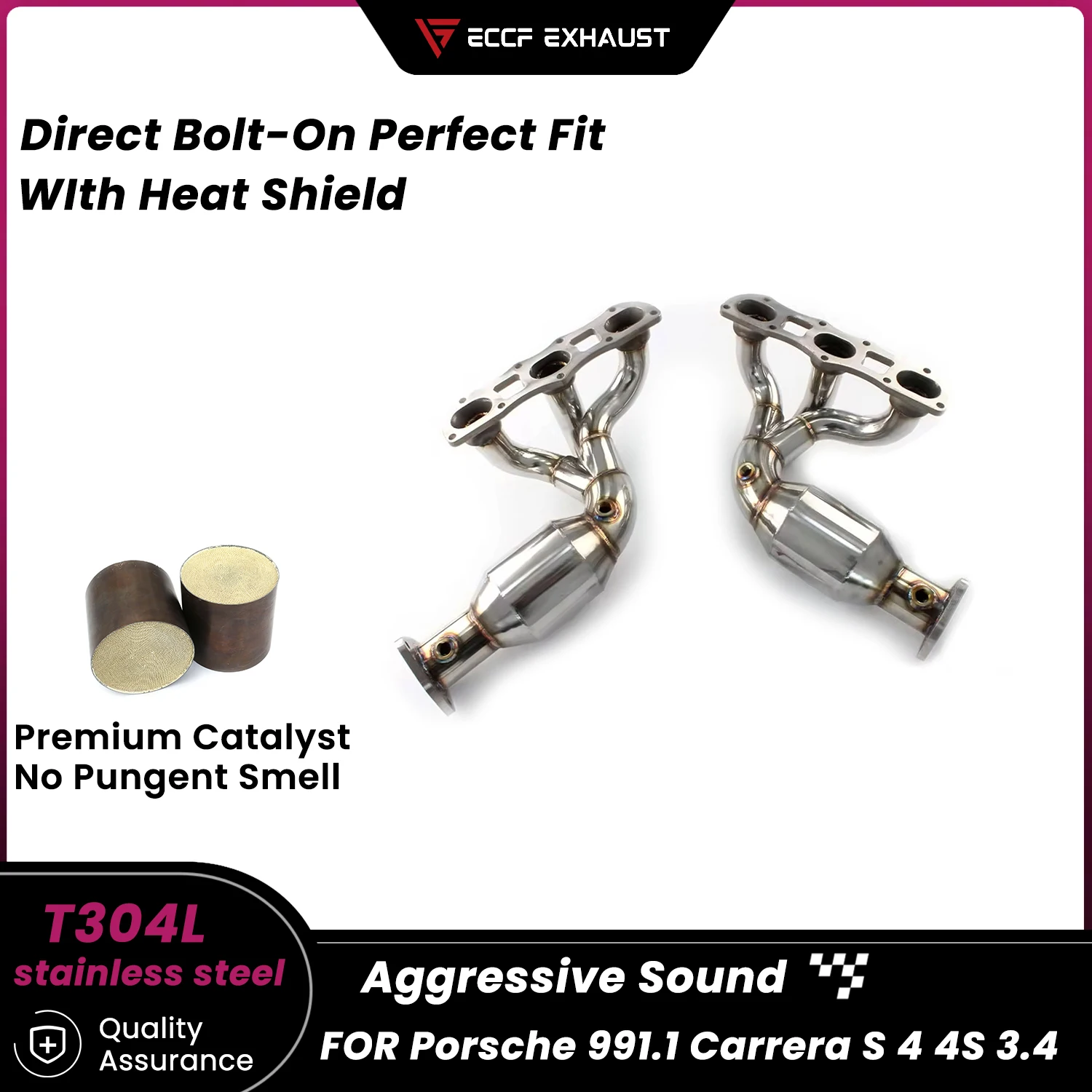 

High Flow Sports Headers Stainless Steel for Porsche 991.1 Carrera S 4 4S 3.4 Maximize Exhaust Flow Easy Installation