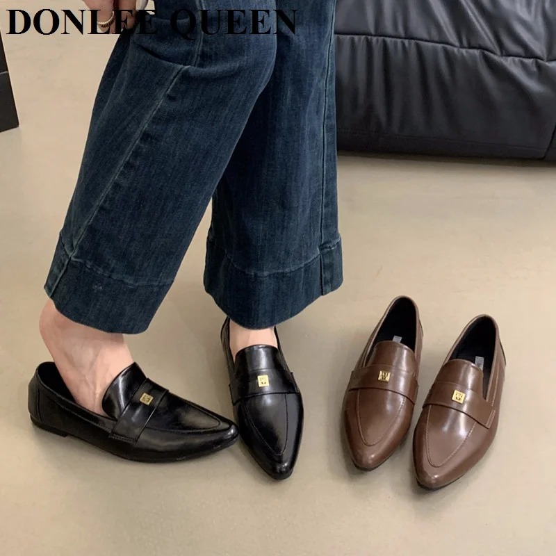 2024 Spring Women Pointed Toes Loafer Fashion Shallow Slip On Ladies Casual Soft Sole Flats Shoes Women Steet Style Shoes  Mujer