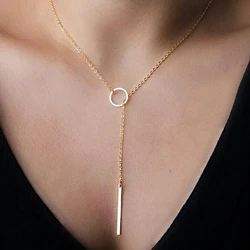 Simple Fashion Plated Gold Metal Chain Necklace For Women Circle Long Strip Pendant  Temperament Jewelry Accessories