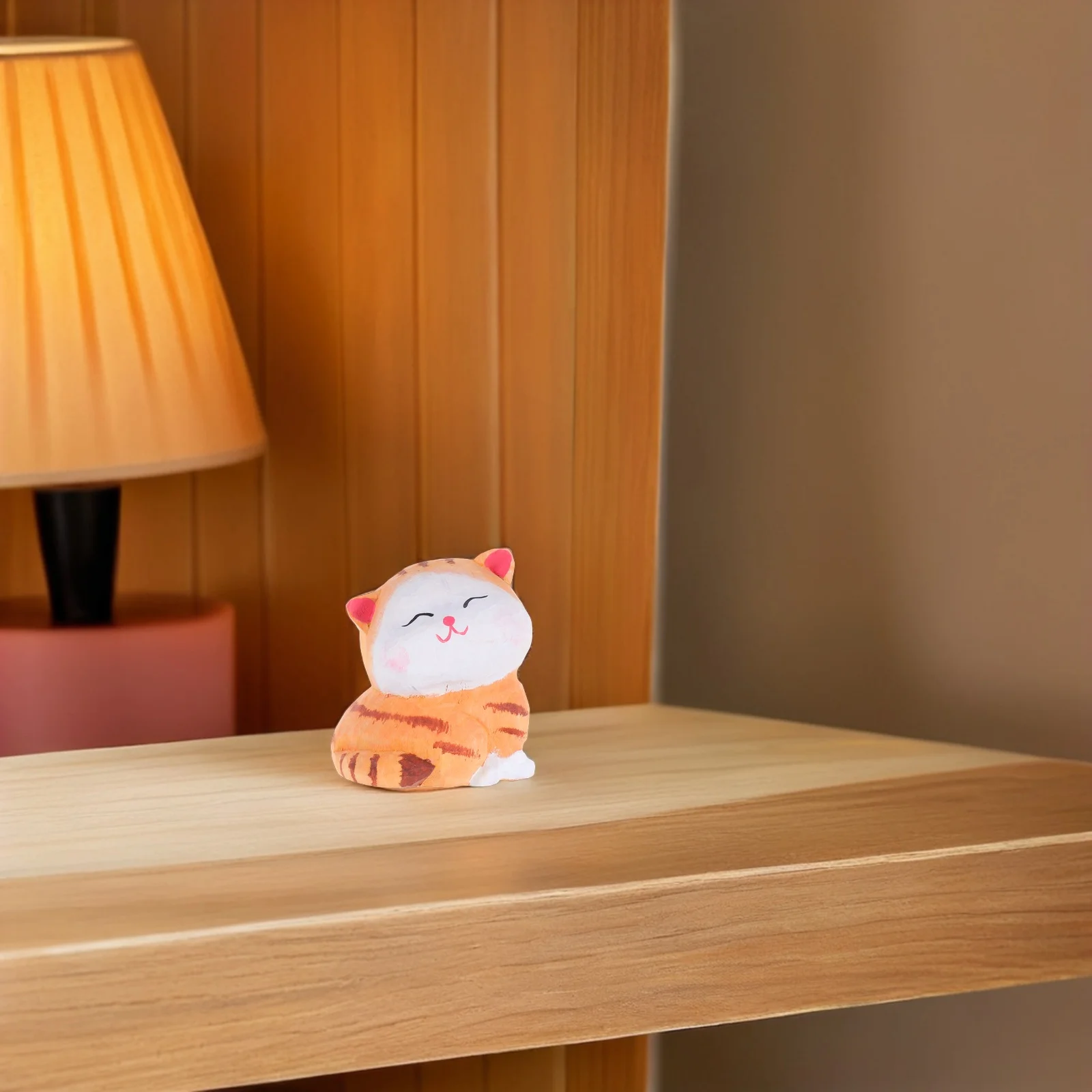 

Hand Carved Wooden Cat Sculpture Mini Wood Kitten Ornament for Desktop Shelf Decor Vintage Home Office Decoration