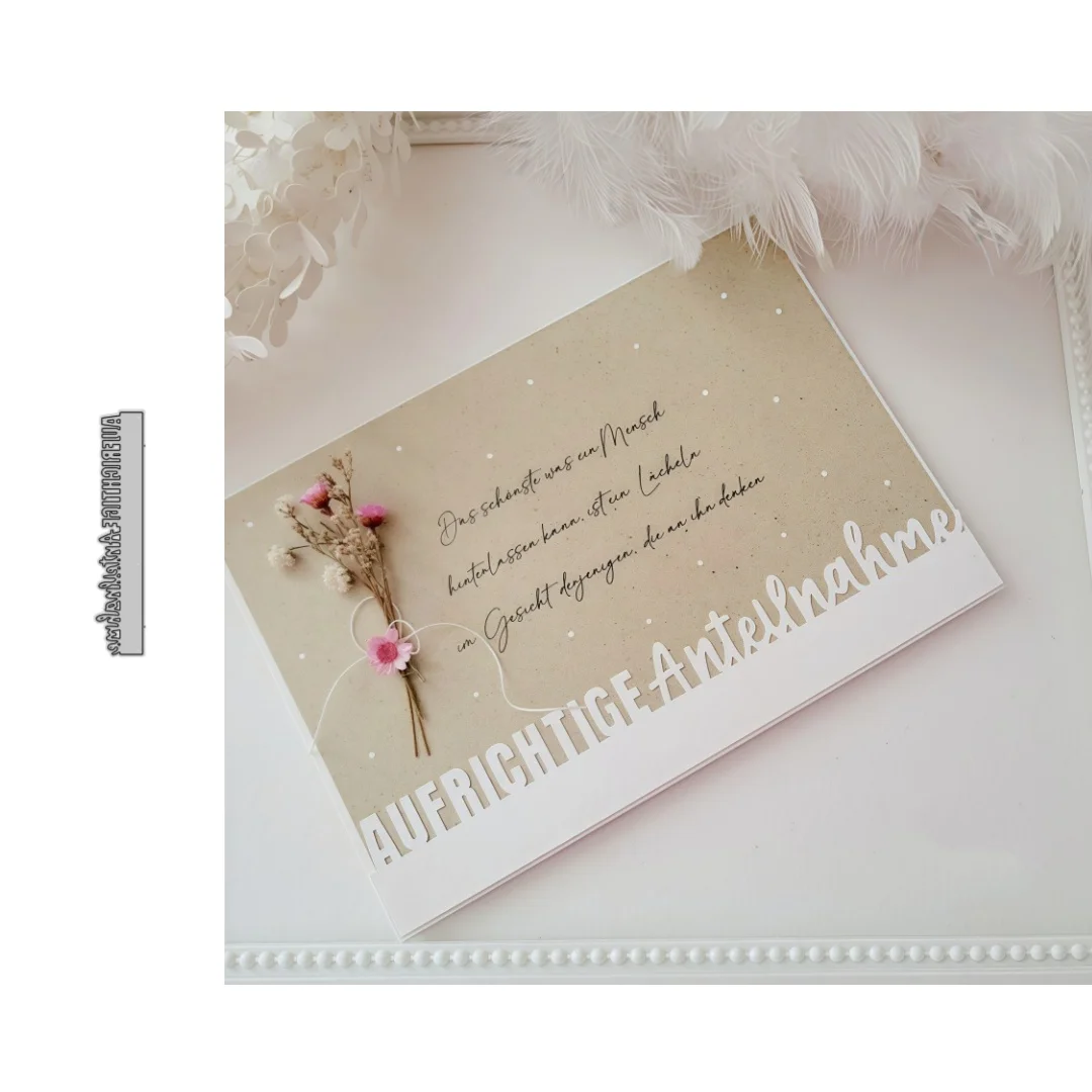 2026 neue Ankunft Deutscher Phrase Aufrichtige Anteilnahme Metall-Stanzformen für DIY Scrapbooking, Kartenherstellung, Schablonen, Fotoalbum