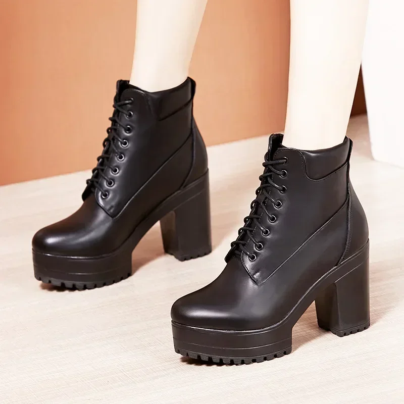 10 15cm Small Size 32-43 Fashion Block High Heels Shoes with Fur Platform Boots 2024 Thick Bottom Snow Ankle Boots Office Model