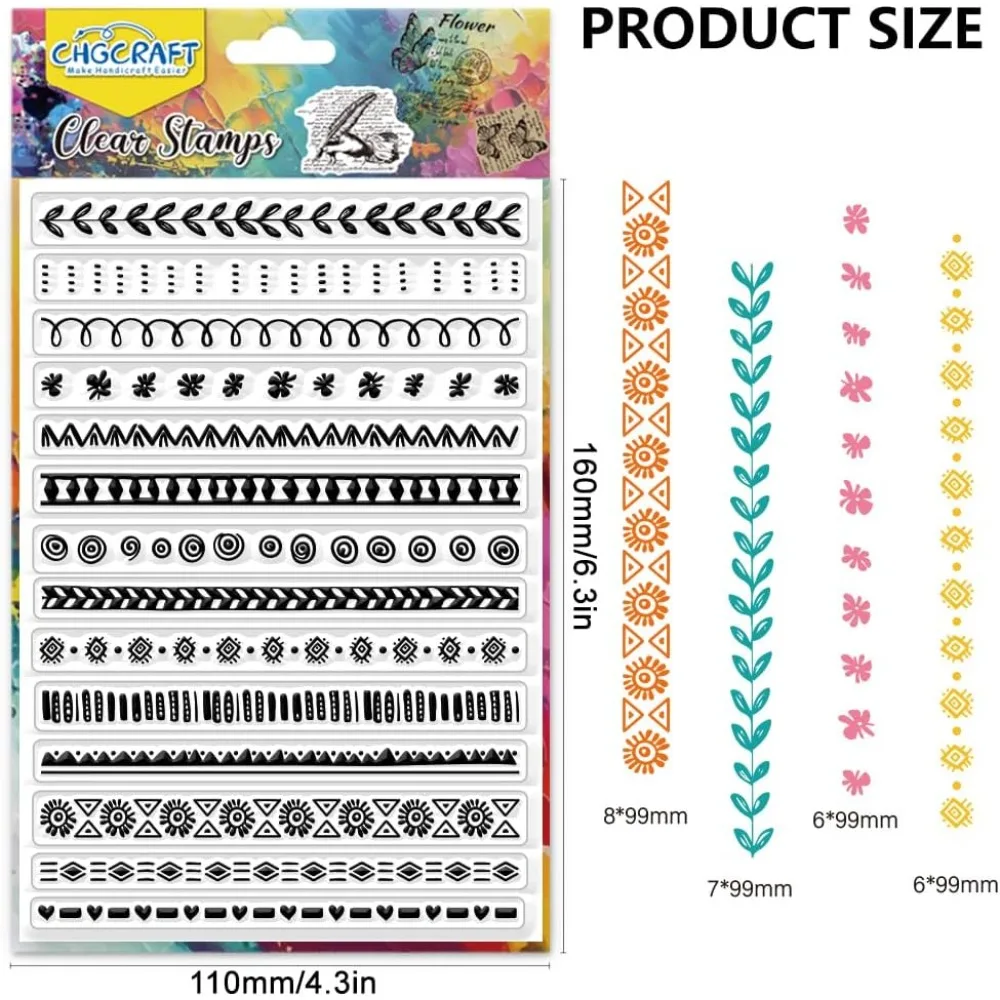 Lace Lines Clear Stamp Clear Stamps Transparent Handicraft Stamps for DIY Scrapbooking Photo Cards Mixed Shapes 6.3x4.3inch