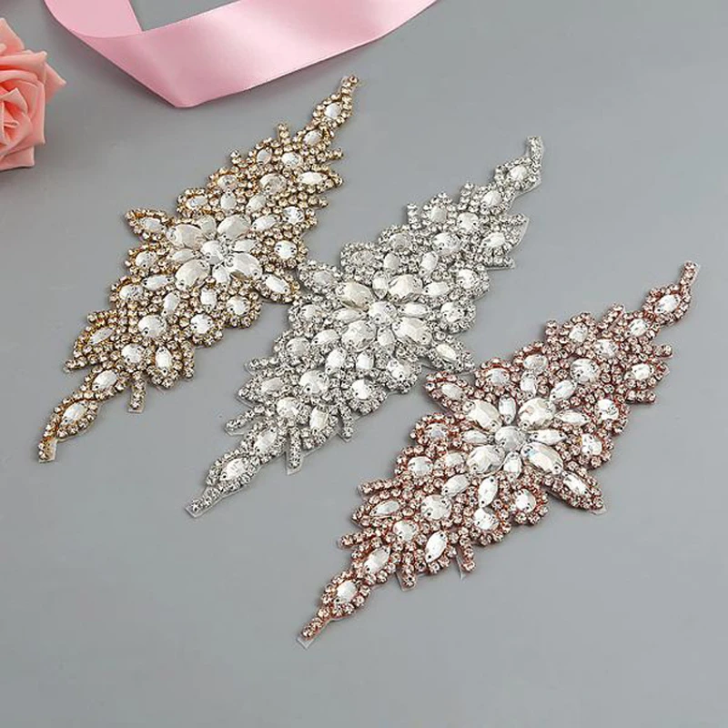 

Self-Adhesive Rhinestone Appliques & Hand-Sewn Embellishments for Wedding Dresses, Garment Accessories & Hair Decorations
